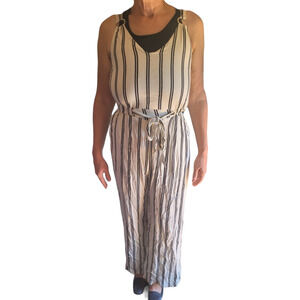 Shoreline Womens Striped Wide Leg Jumpsuit Small Black White Sleeveless O-Ring